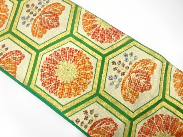 JAPANESE KIMONO / ANTIQUE FUKURO OBI / SILK / WOVEN PAULOWNIA & KIKU